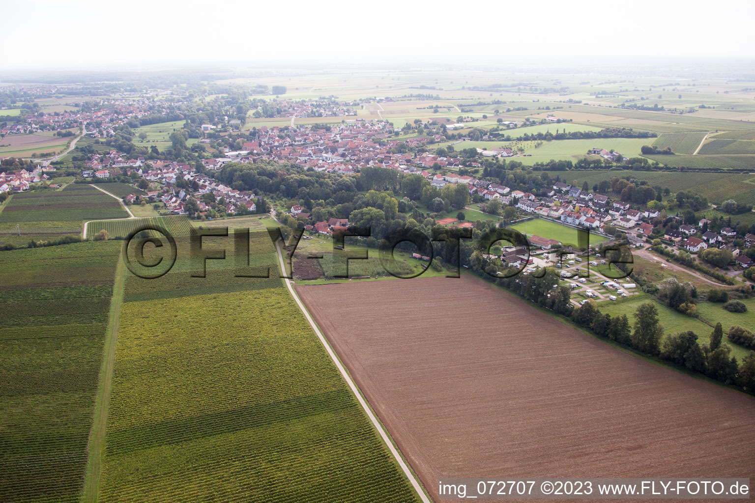 District Ingenheim in Billigheim-Ingenheim in the state Rhineland-Palatinate, Germany from above