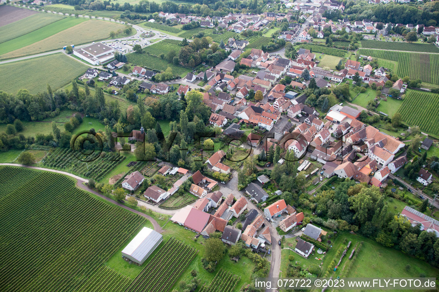 Oblique view of District Appenhofen in Billigheim-Ingenheim in the state Rhineland-Palatinate, Germany