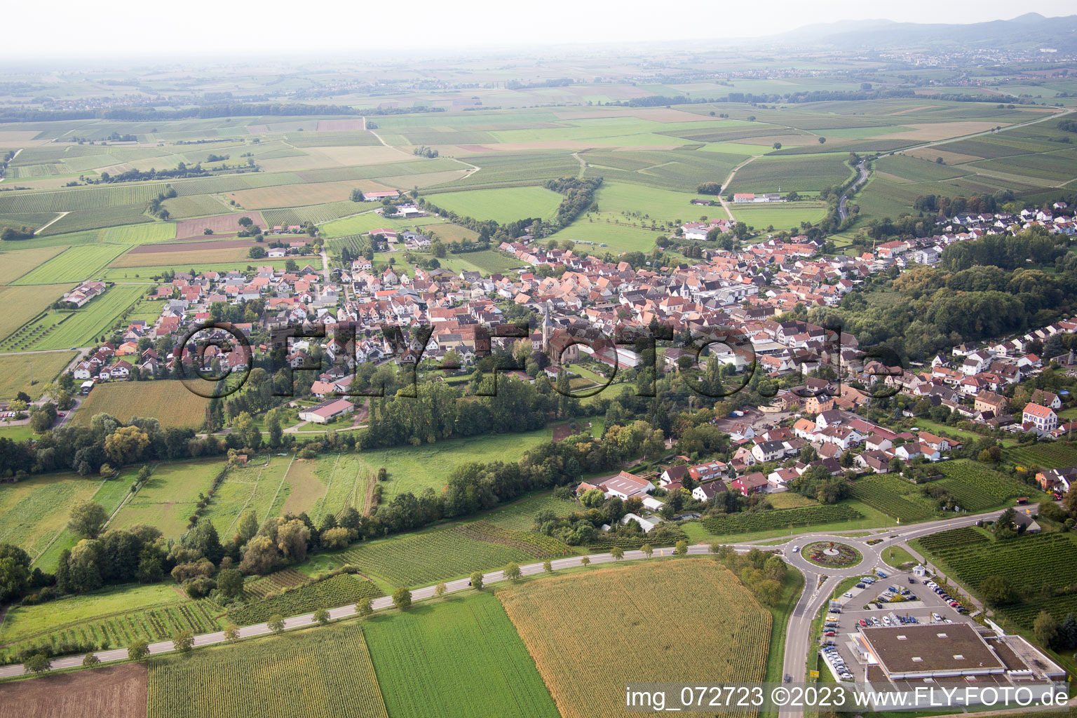 District Appenhofen in Billigheim-Ingenheim in the state Rhineland-Palatinate, Germany from above