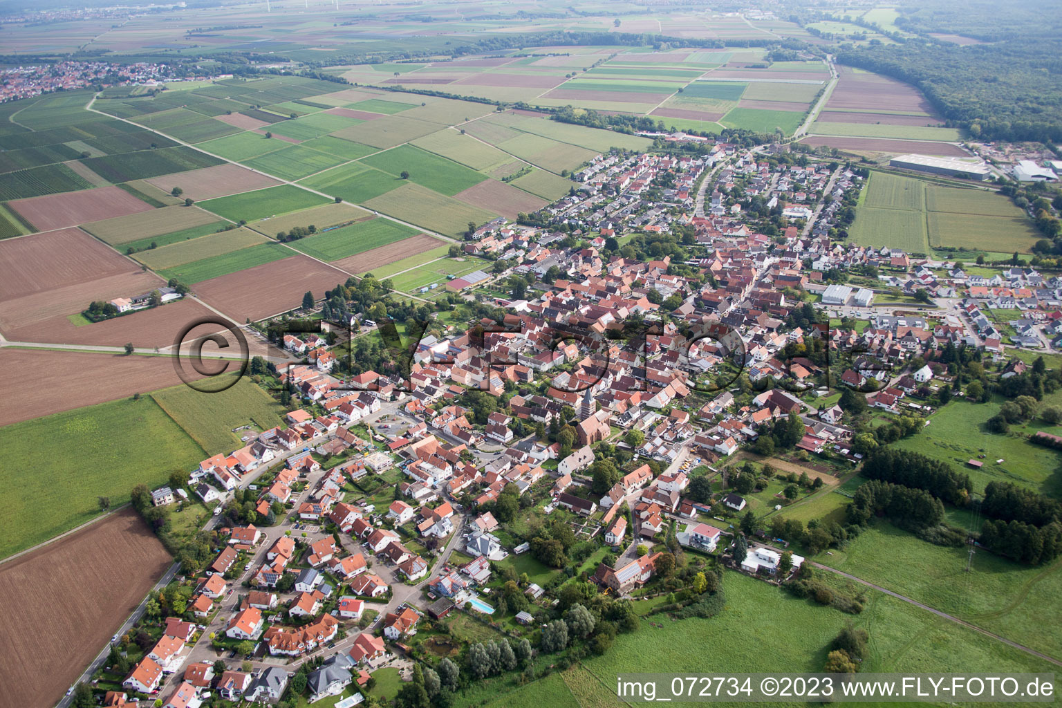 Aerial view of Rohrbach in the state Rhineland-Palatinate, Germany