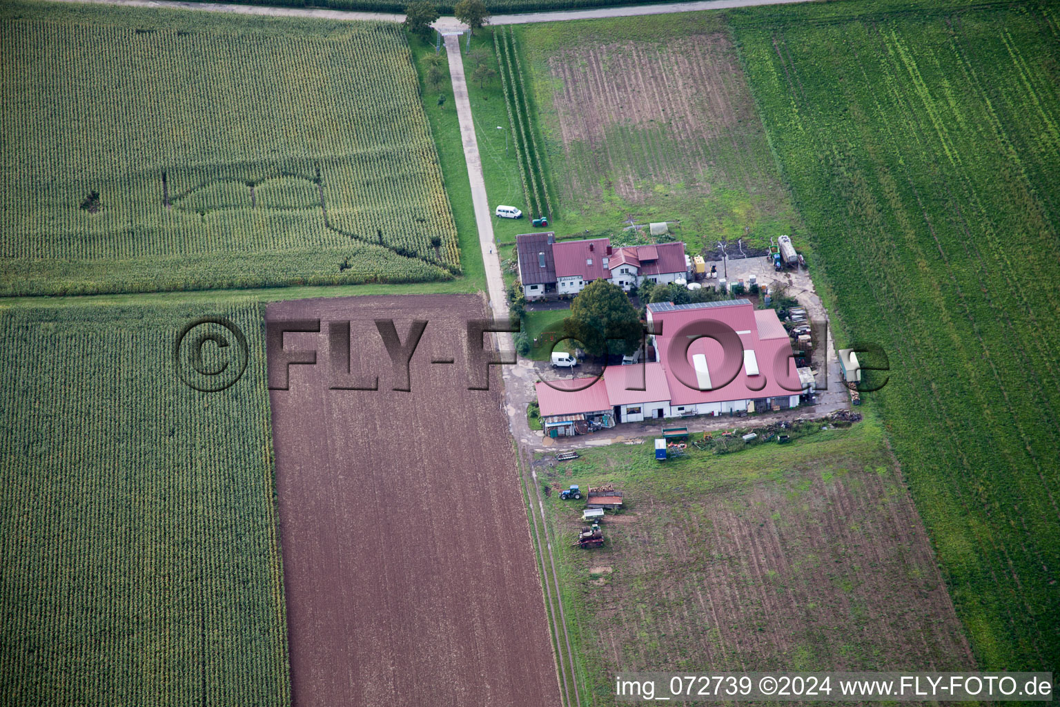 Aerial view of Rosenhof in Steinweiler in the state Rhineland-Palatinate, Germany