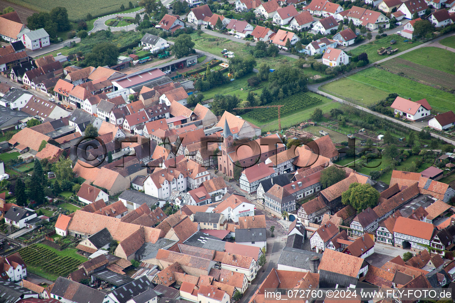 Oblique view of Steinweiler in the state Rhineland-Palatinate, Germany