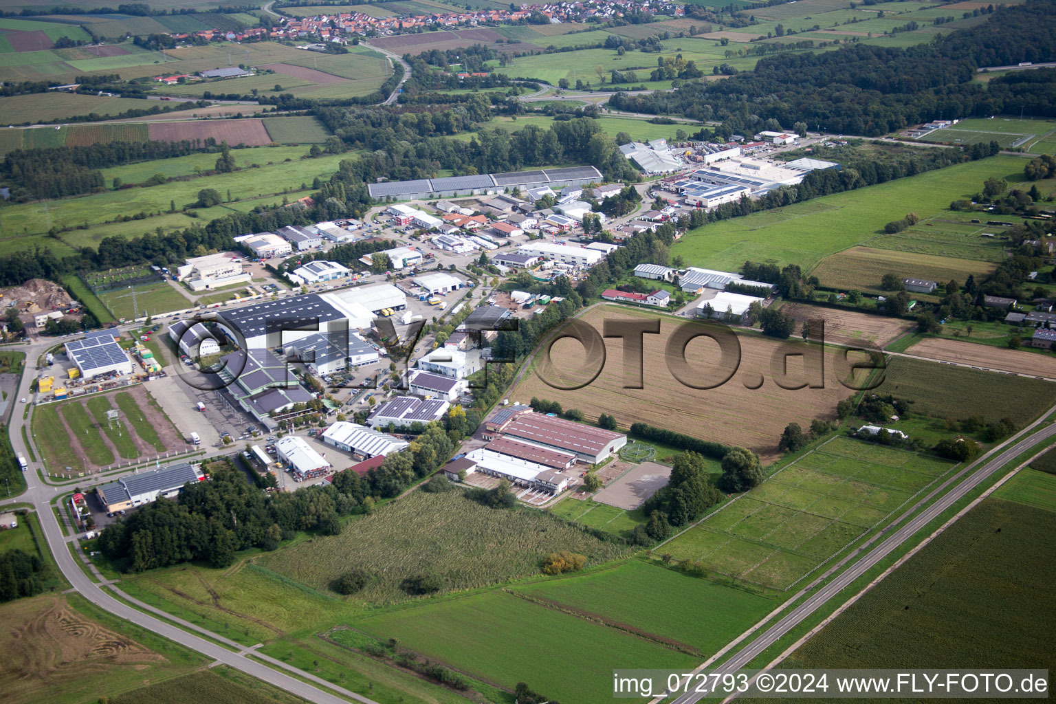 Horst industrial area in the district Minderslachen in Kandel in the state Rhineland-Palatinate, Germany from above