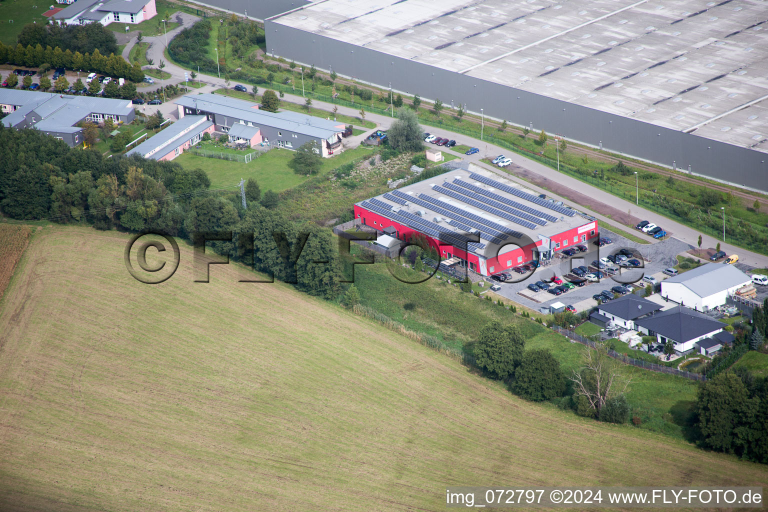 Horst Industrial Area in the district Minderslachen in Kandel in the state Rhineland-Palatinate, Germany seen from above