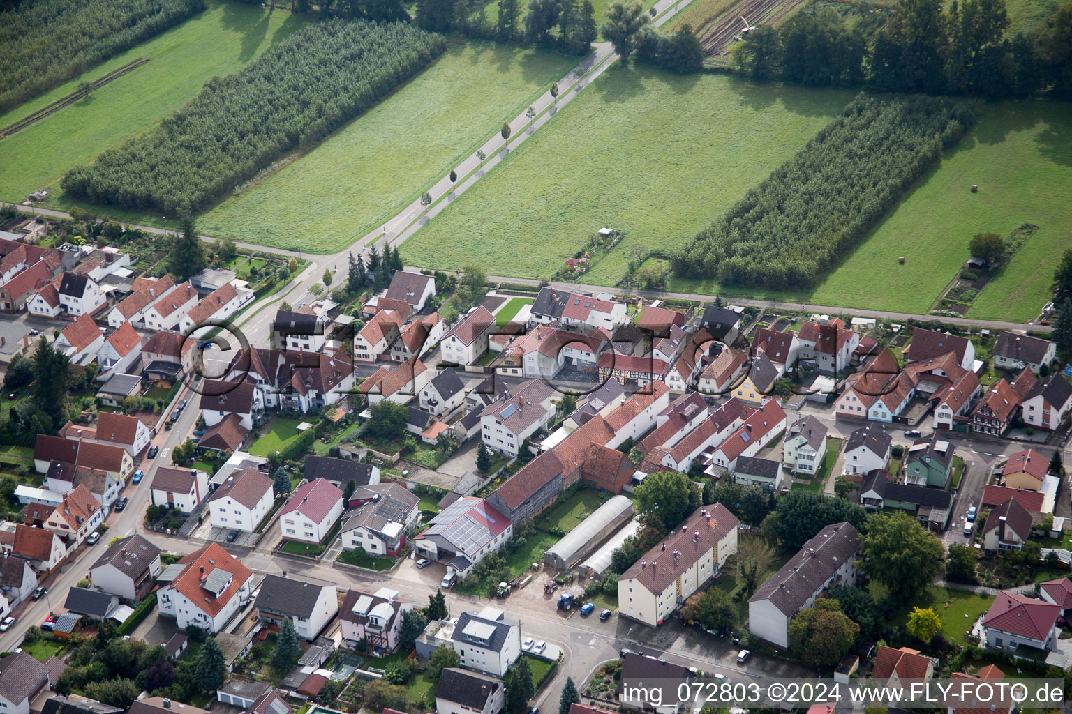 Aerial view of Saarstr in Kandel in the state Rhineland-Palatinate, Germany