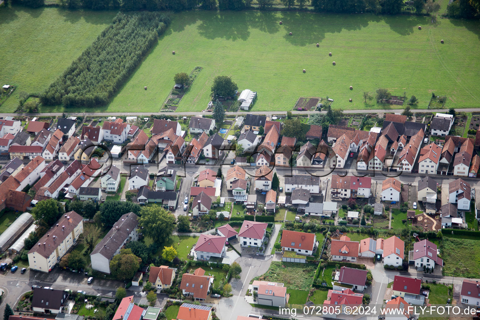 Oblique view of Saarstr in Kandel in the state Rhineland-Palatinate, Germany