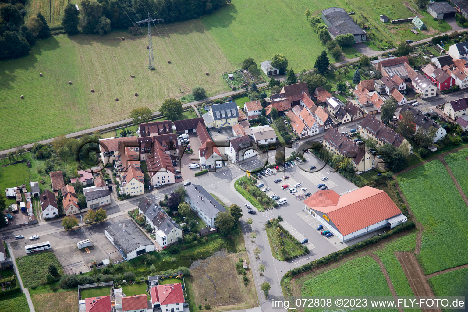 Saarstr in Kandel in the state Rhineland-Palatinate, Germany seen from above