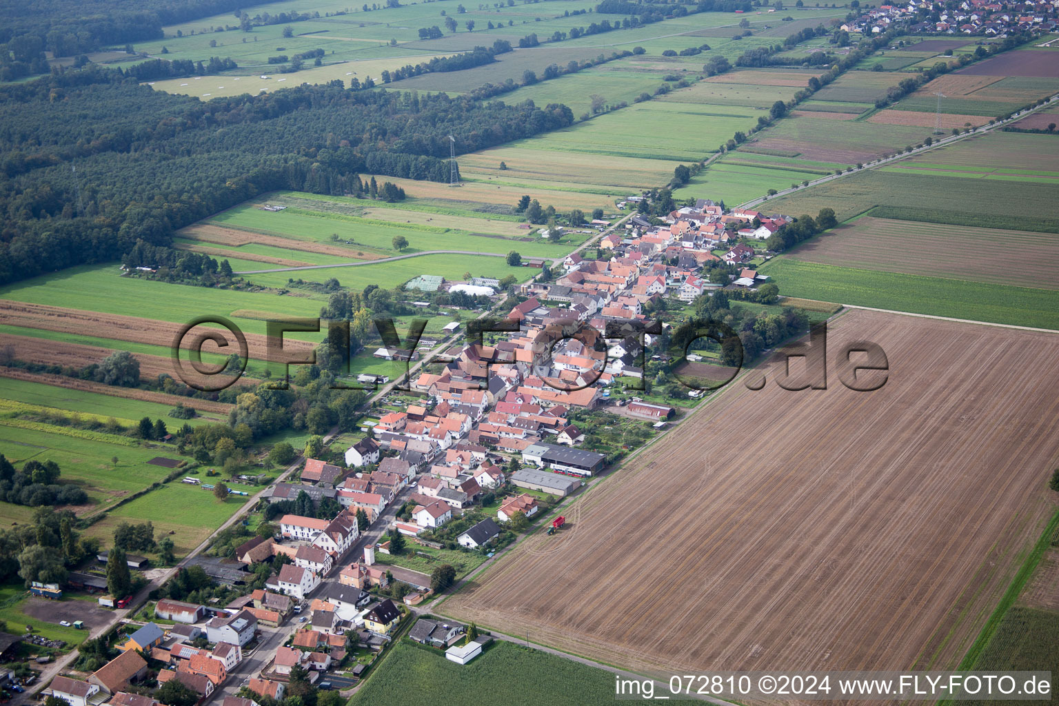 Bird's eye view of Saarstr in Kandel in the state Rhineland-Palatinate, Germany