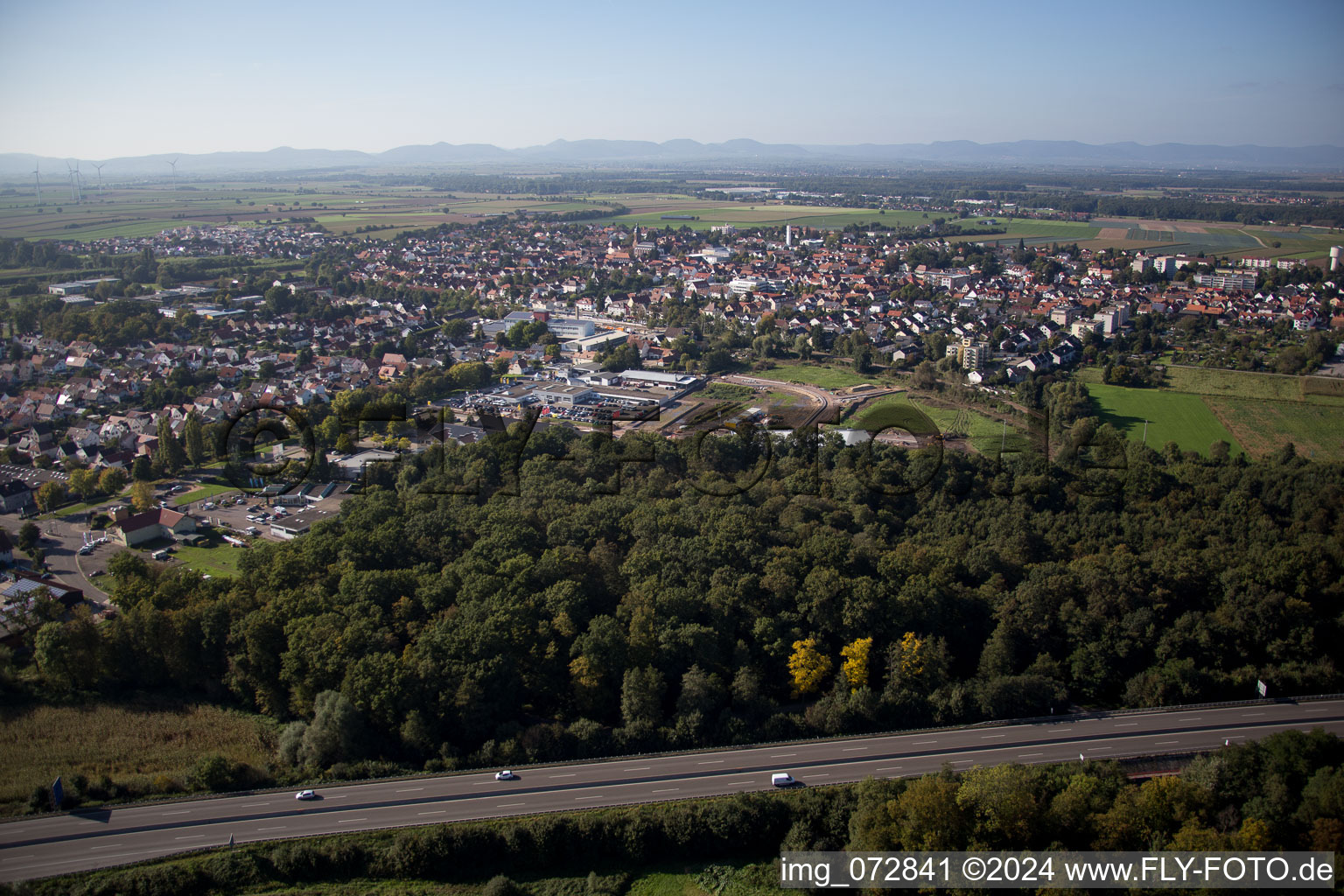 Kandel in the state Rhineland-Palatinate, Germany from the plane