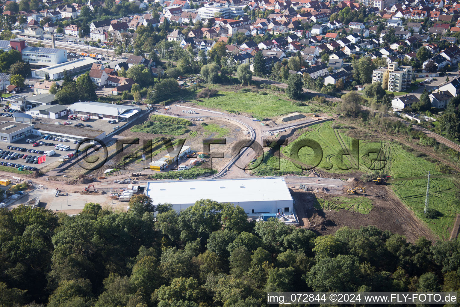 Aerial view of New EDEKA building in Kandel in the state Rhineland-Palatinate, Germany