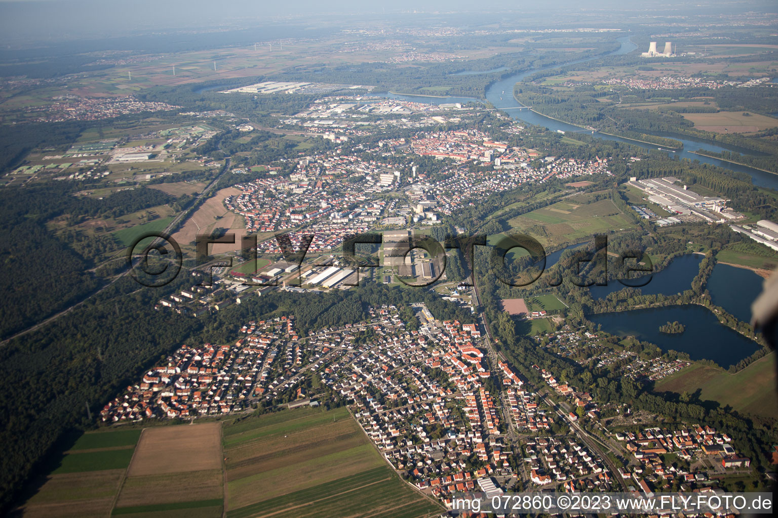 Aerial view of District Sondernheim in Germersheim in the state Rhineland-Palatinate, Germany