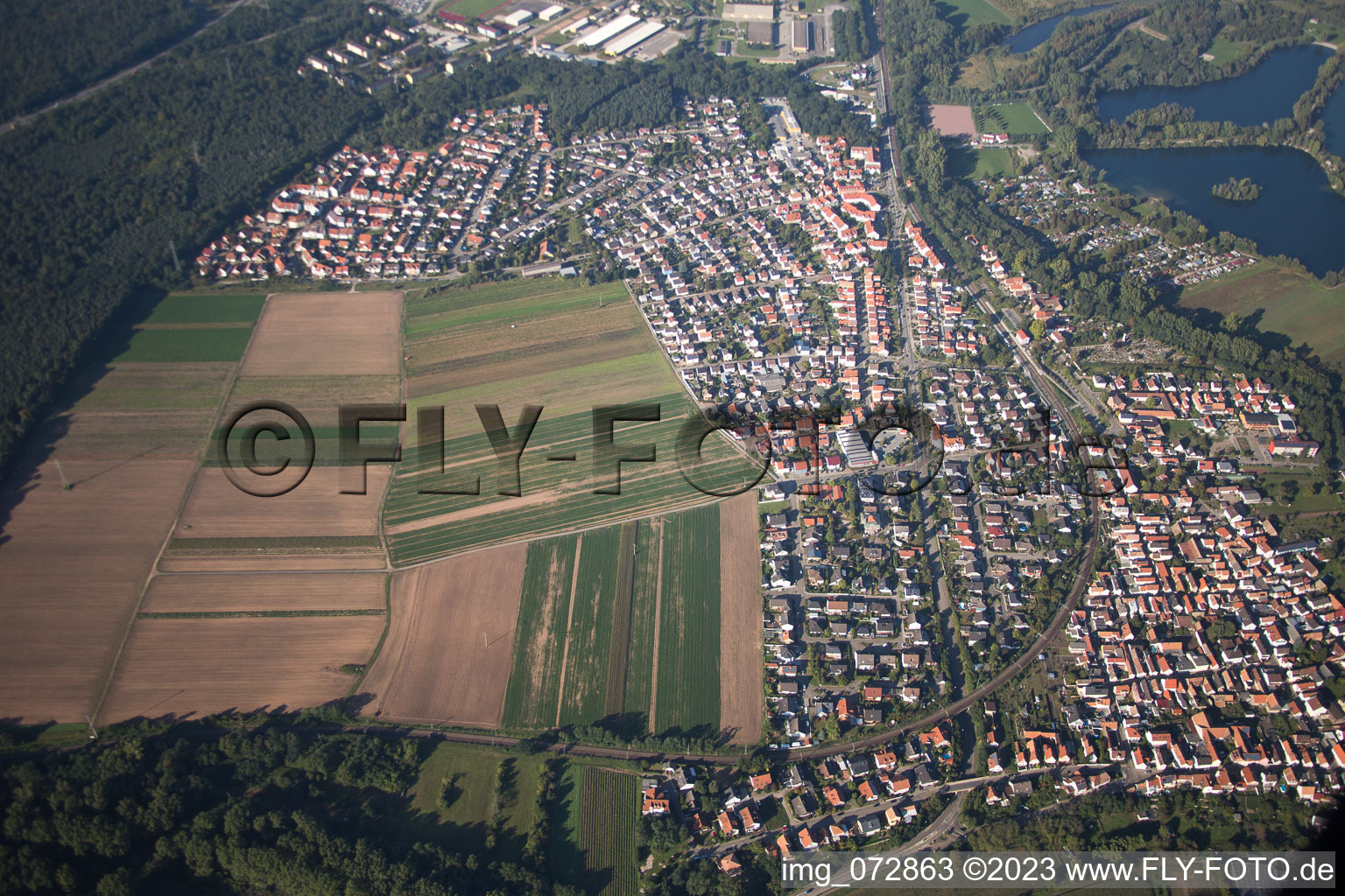 Aerial photograpy of District Sondernheim in Germersheim in the state Rhineland-Palatinate, Germany