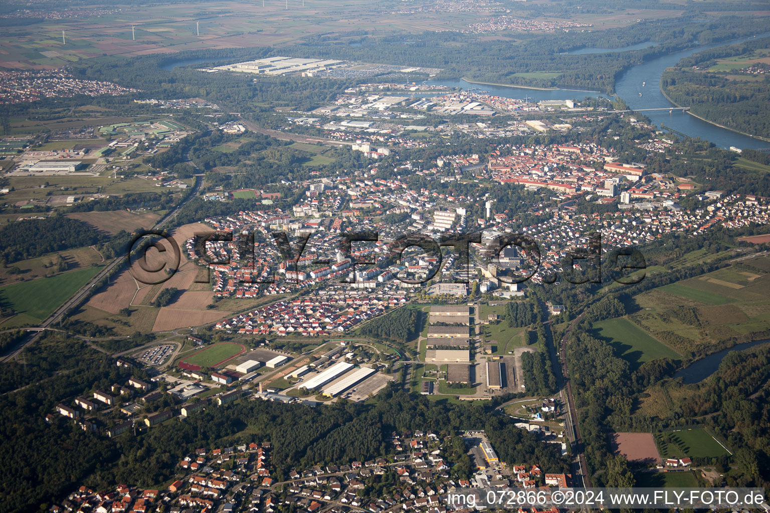 Aerial view of Germersheim in the state Rhineland-Palatinate, Germany