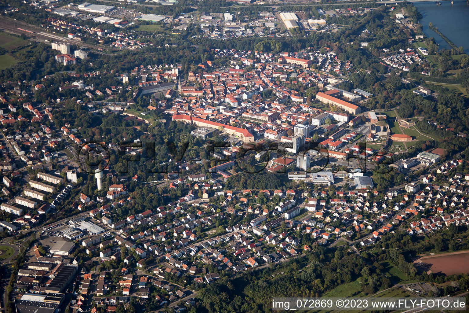 Oblique view of Germersheim in the state Rhineland-Palatinate, Germany