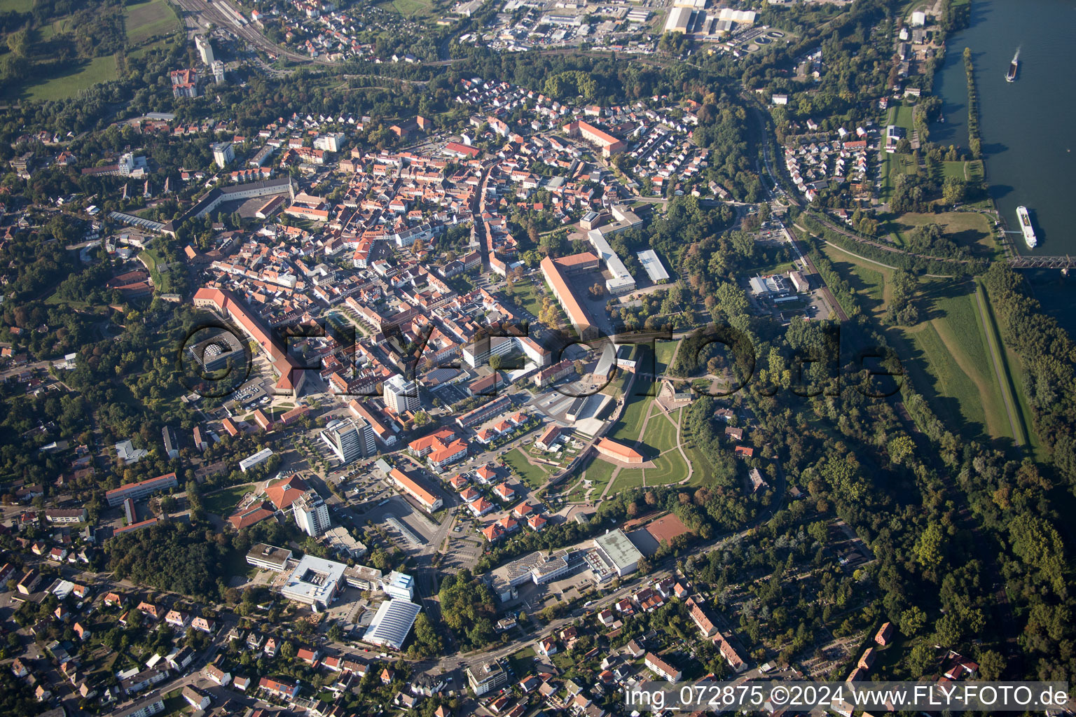 Bird's eye view of Germersheim in the state Rhineland-Palatinate, Germany