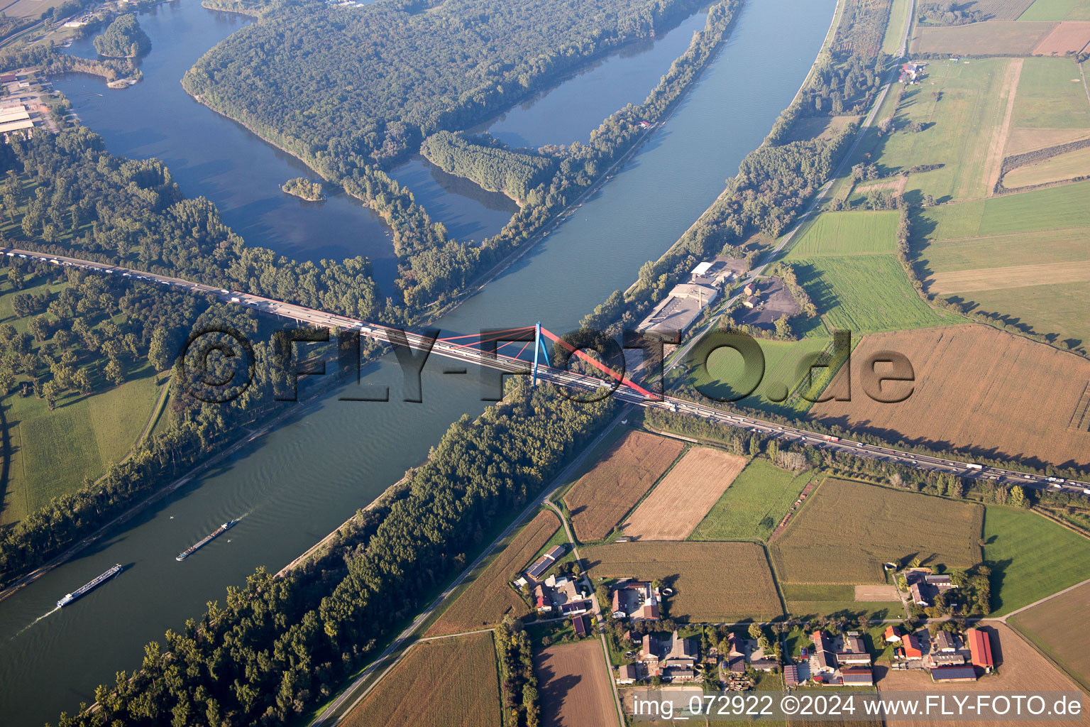 Aerial view of Motorway bridge in Speyer in the state Rhineland-Palatinate, Germany