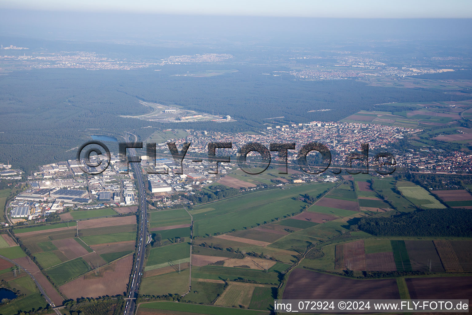 Aerial view of Hockenheim in the state Baden-Wuerttemberg, Germany