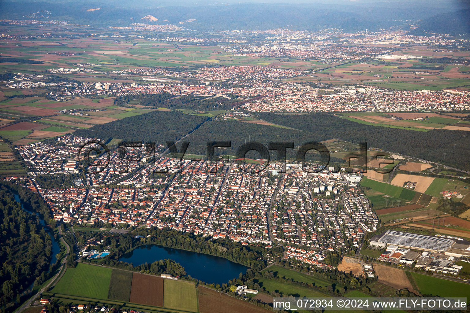 Aerial view of Ketsch in the state Baden-Wuerttemberg, Germany