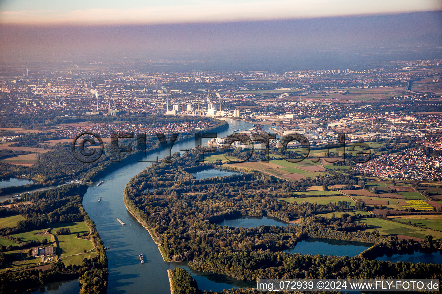 Aerial view of District Rheinau in Mannheim in the state Baden-Wuerttemberg, Germany