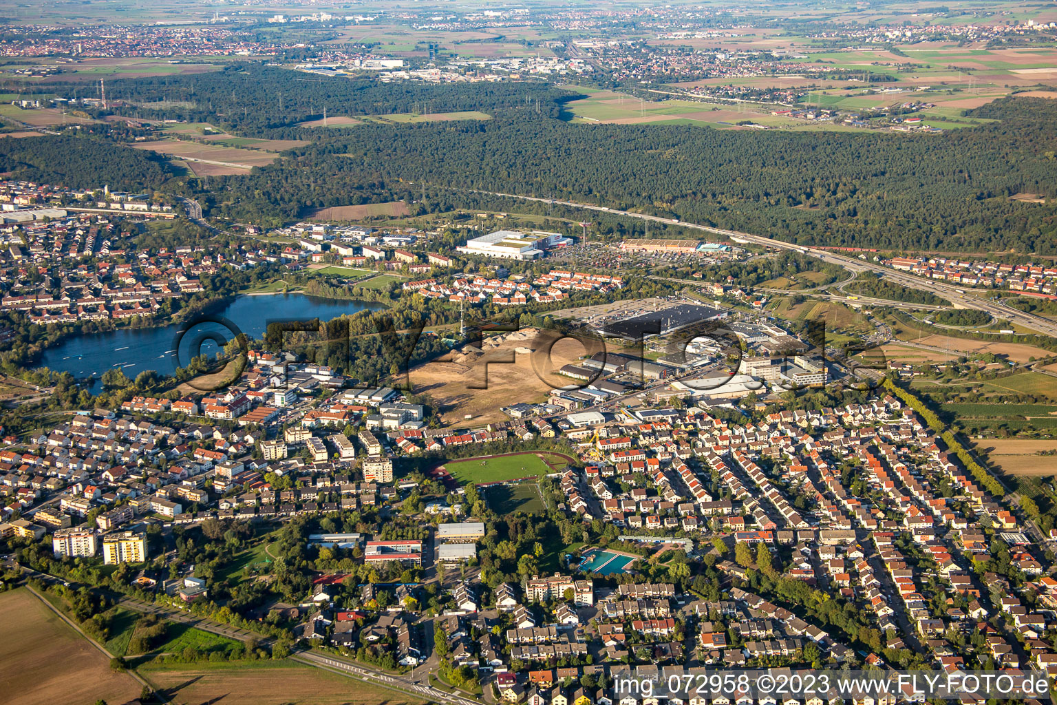 Schütte-Lanz-Park commercial area in Brühl in the state Baden-Wuerttemberg, Germany out of the air