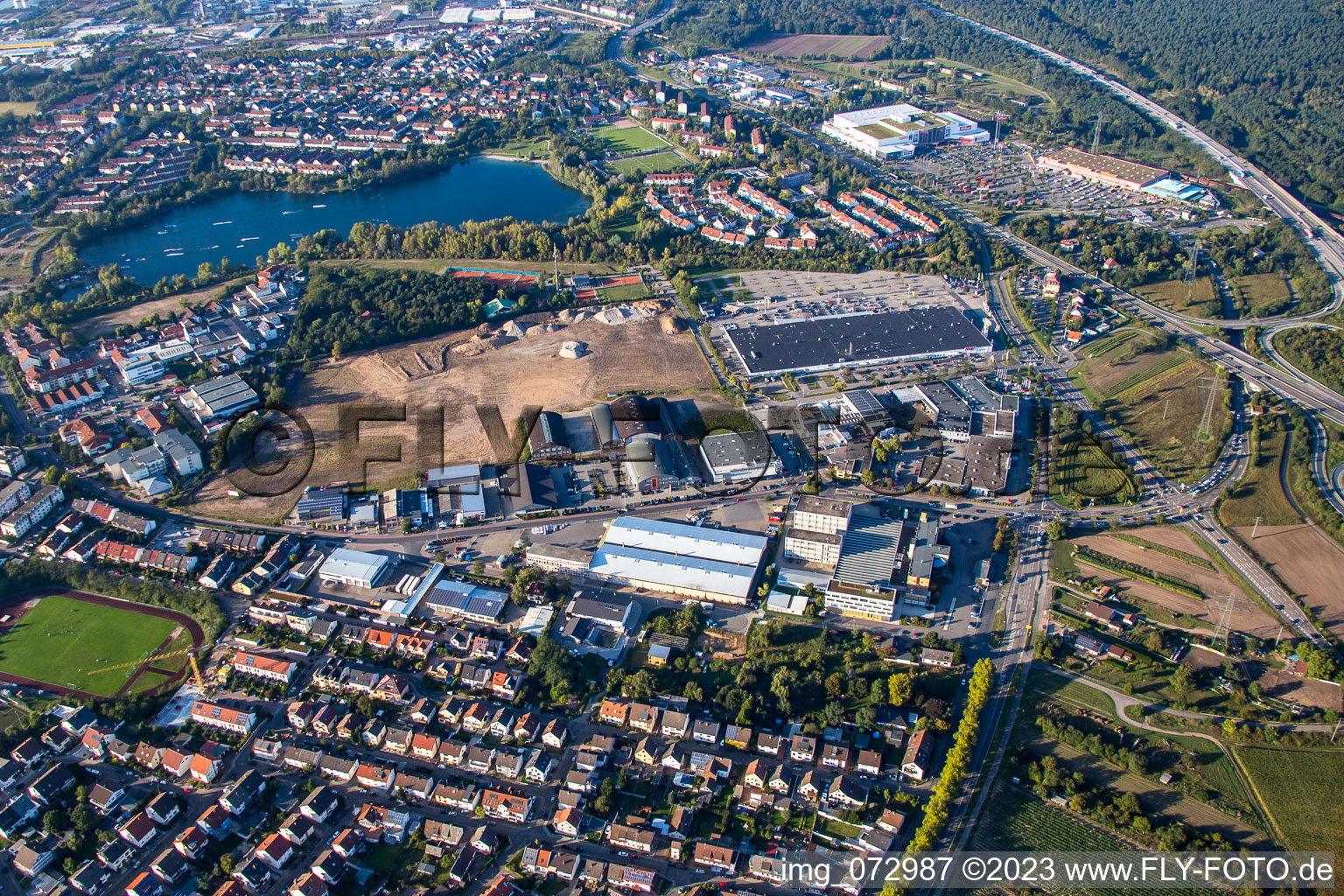 Schütte-Lanz-Park commercial area in Brühl in the state Baden-Wuerttemberg, Germany out of the air