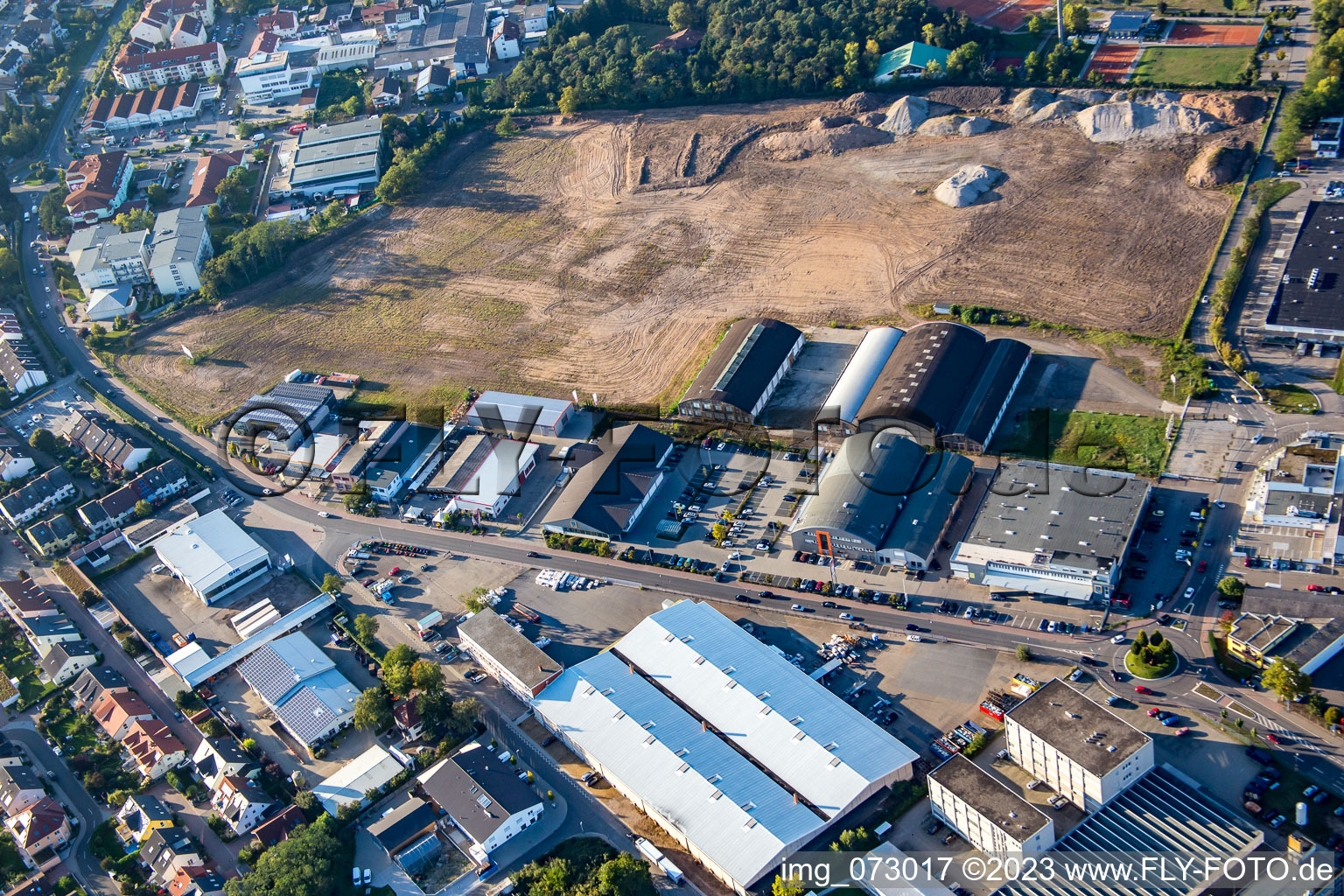 Aerial view of Mannheimer Landstr in Brühl in the state Baden-Wuerttemberg, Germany