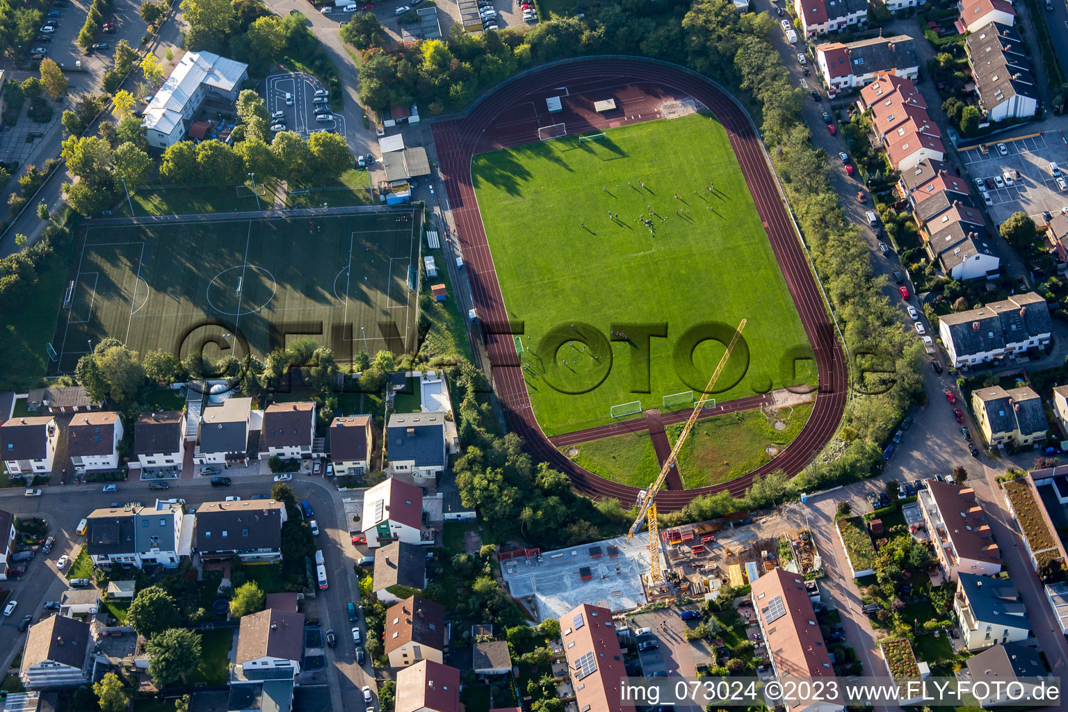 Sports fields on Germaniastr in Brühl in the state Baden-Wuerttemberg, Germany