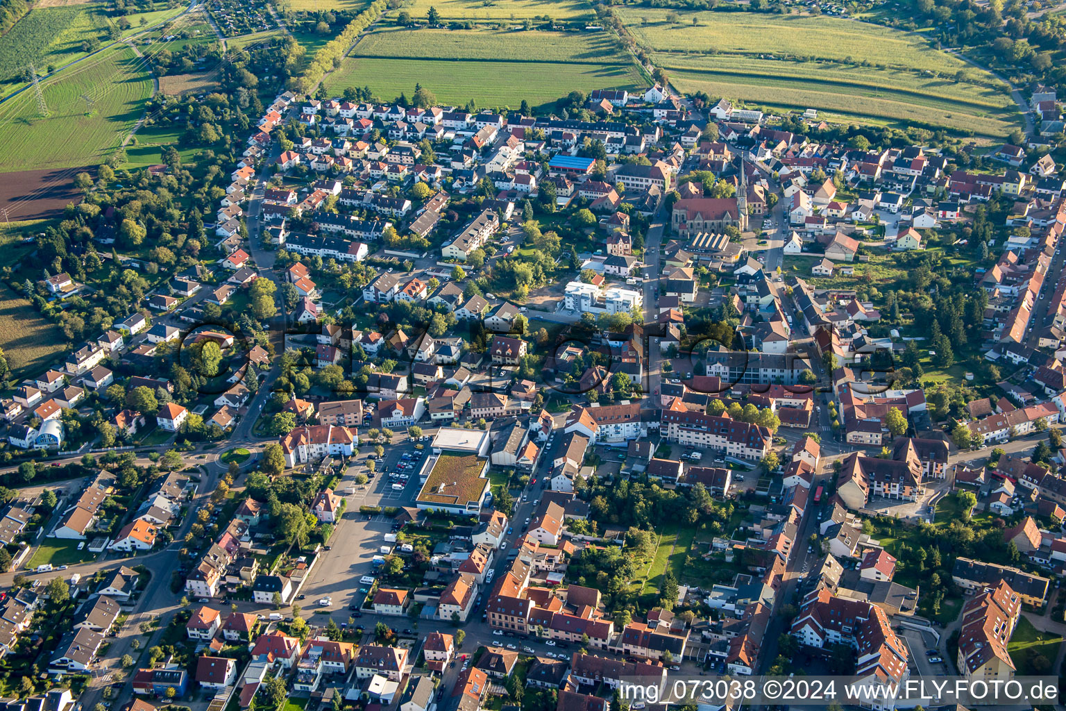 Town View of the streets and houses of the residential areas in Bruehl in the state Baden-Wurttemberg