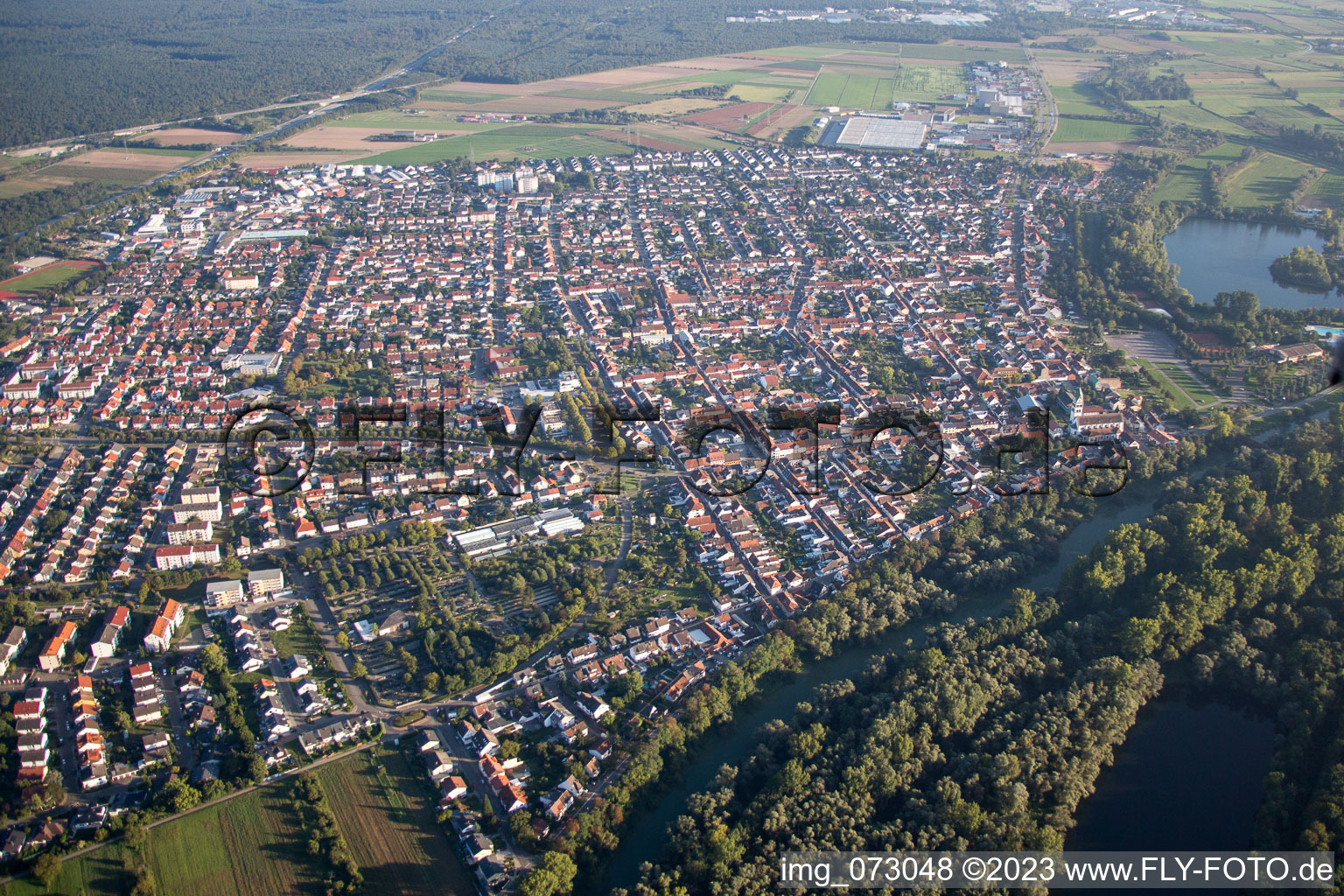Bird's eye view of Ketsch in the state Baden-Wuerttemberg, Germany
