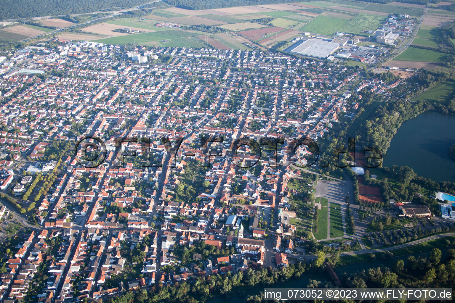 Drone image of Ketsch in the state Baden-Wuerttemberg, Germany