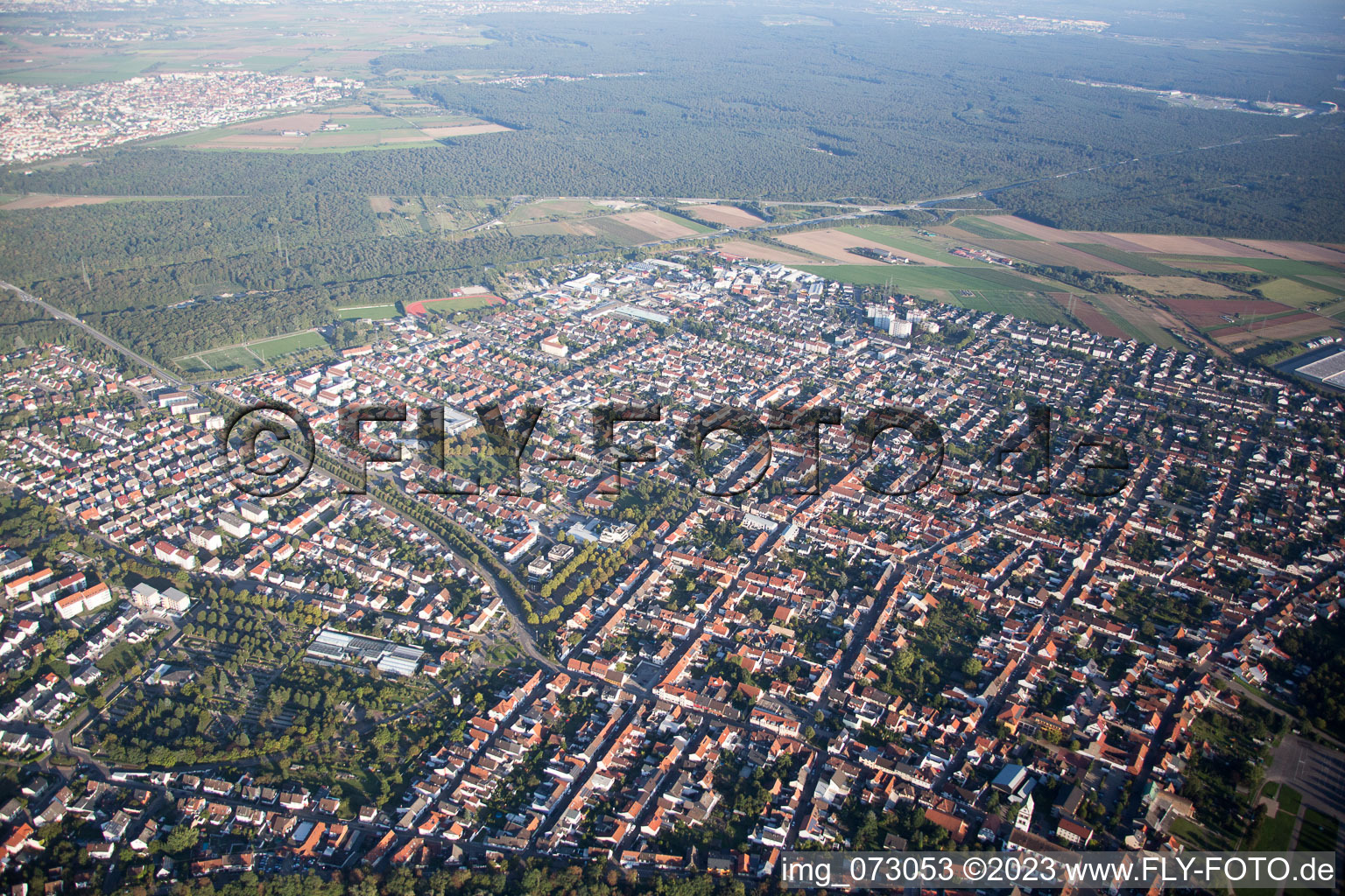 Ketsch in the state Baden-Wuerttemberg, Germany from the drone perspective