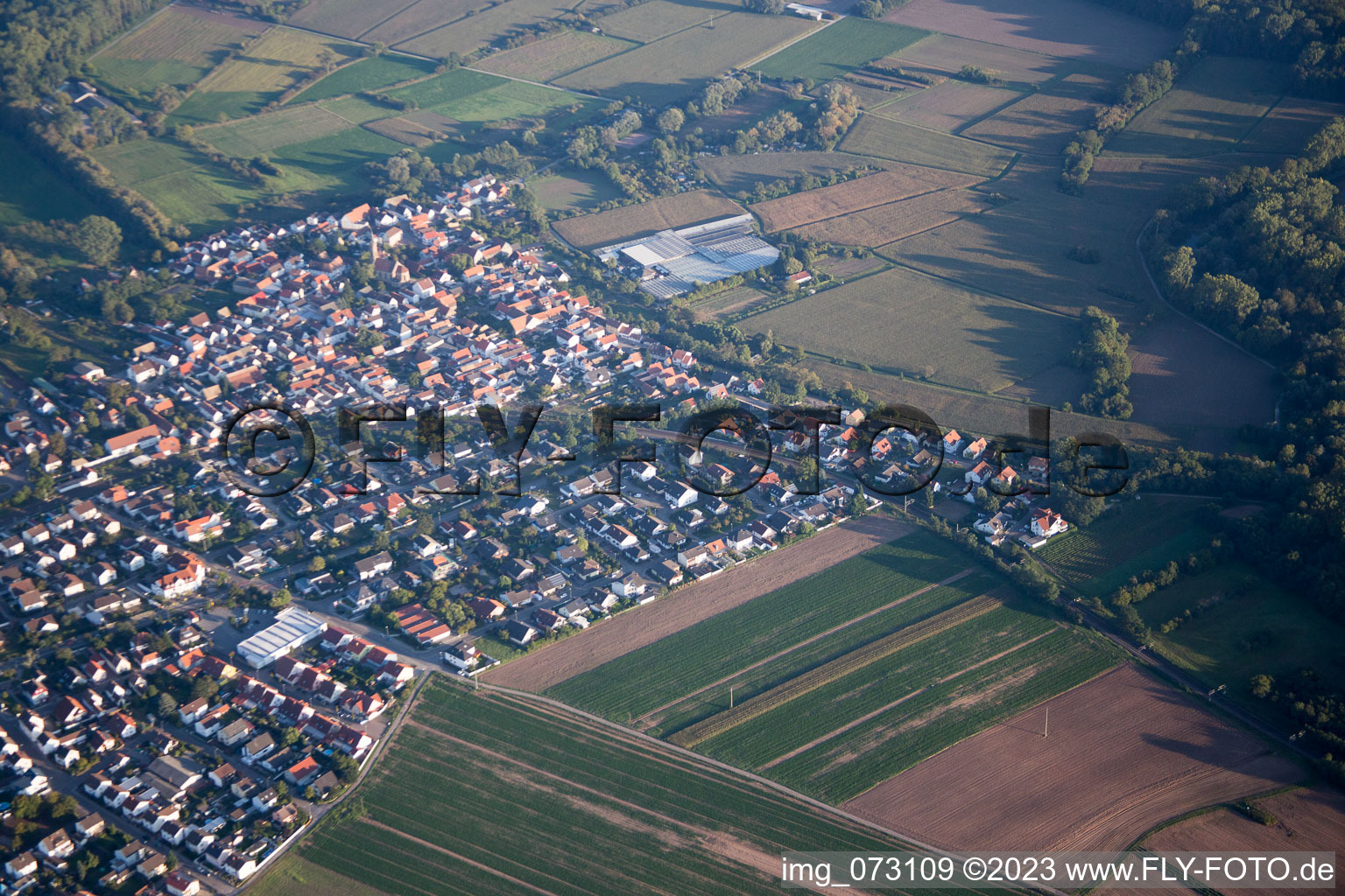 Oblique view of District Sondernheim in Germersheim in the state Rhineland-Palatinate, Germany