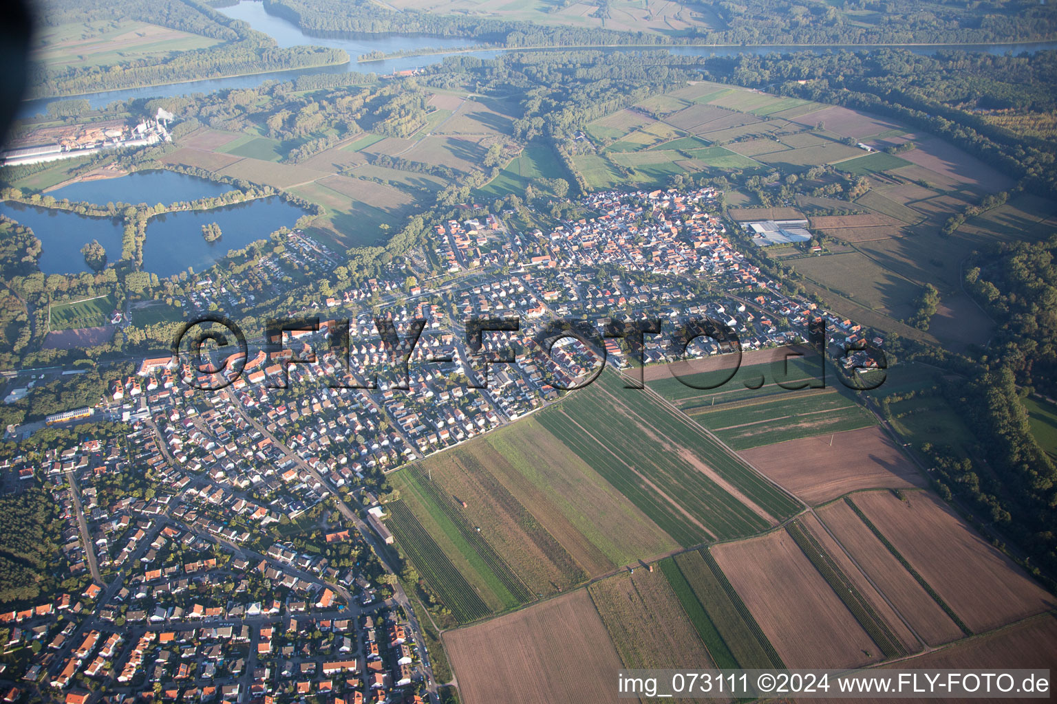 District Sondernheim in Germersheim in the state Rhineland-Palatinate, Germany from above