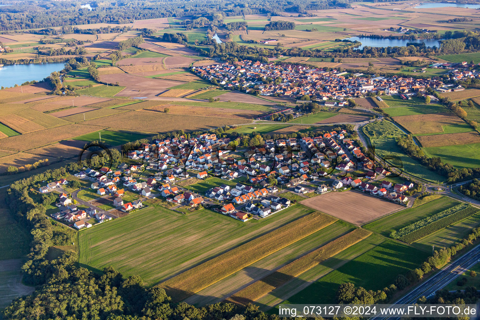 Aerial view of District Hardtwald in Neupotz in the state Rhineland-Palatinate, Germany