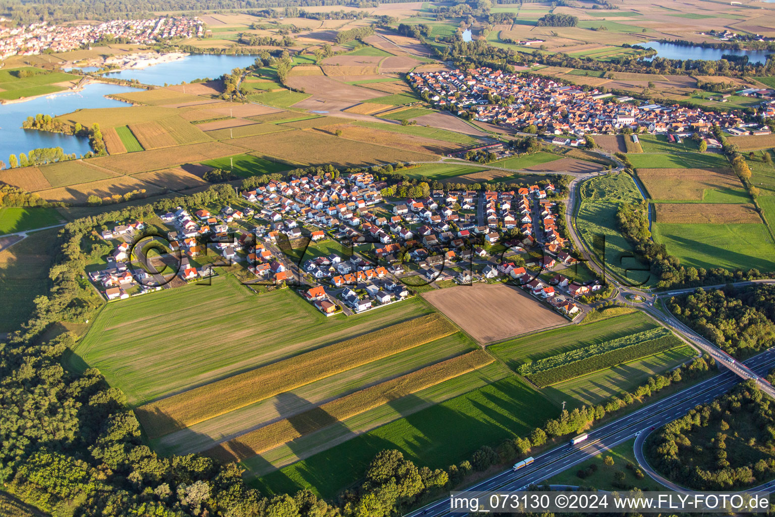 Oblique view of District Hardtwald in Neupotz in the state Rhineland-Palatinate, Germany