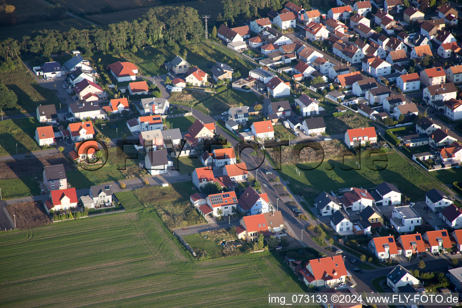 Aerial view of Flower ring in the district Hardtwald in Neupotz in the state Rhineland-Palatinate, Germany