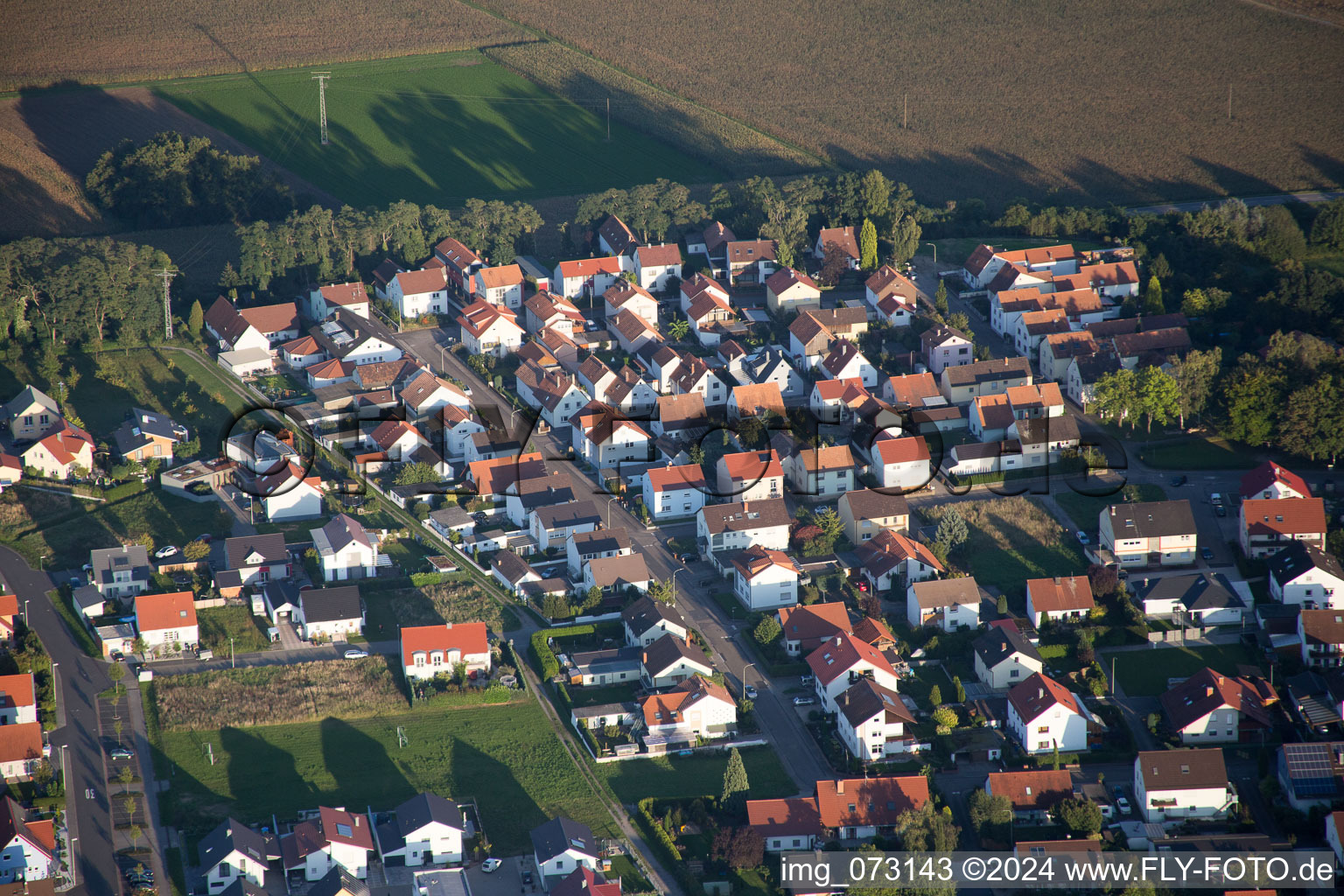 District Hardtwald in Neupotz in the state Rhineland-Palatinate, Germany from the plane