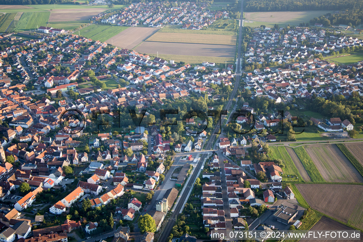 Oblique view of Rheinzabern in the state Rhineland-Palatinate, Germany