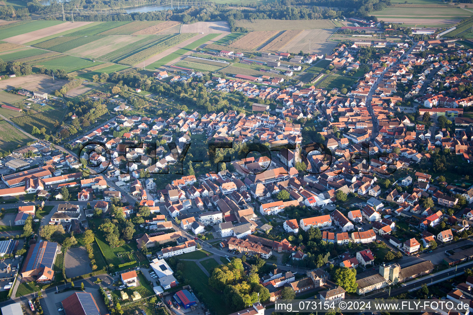 Rheinzabern in the state Rhineland-Palatinate, Germany seen from above