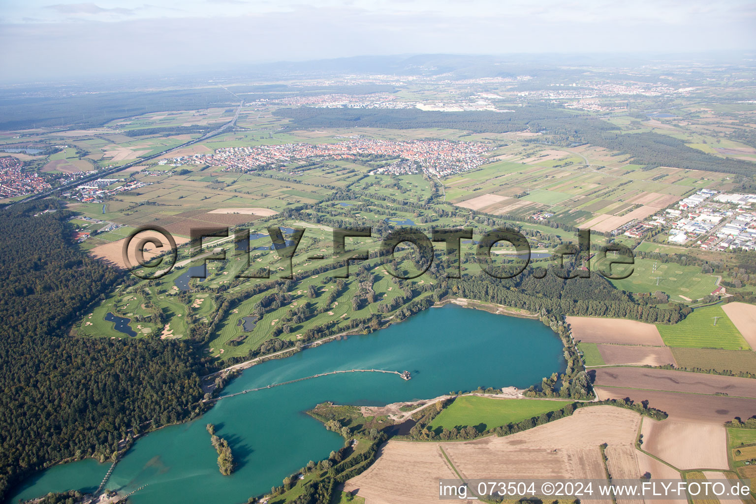 Aerial view of Golf Club at Lußhardtsee in the district Rot in St. Leon-Rot in the state Baden-Wuerttemberg, Germany