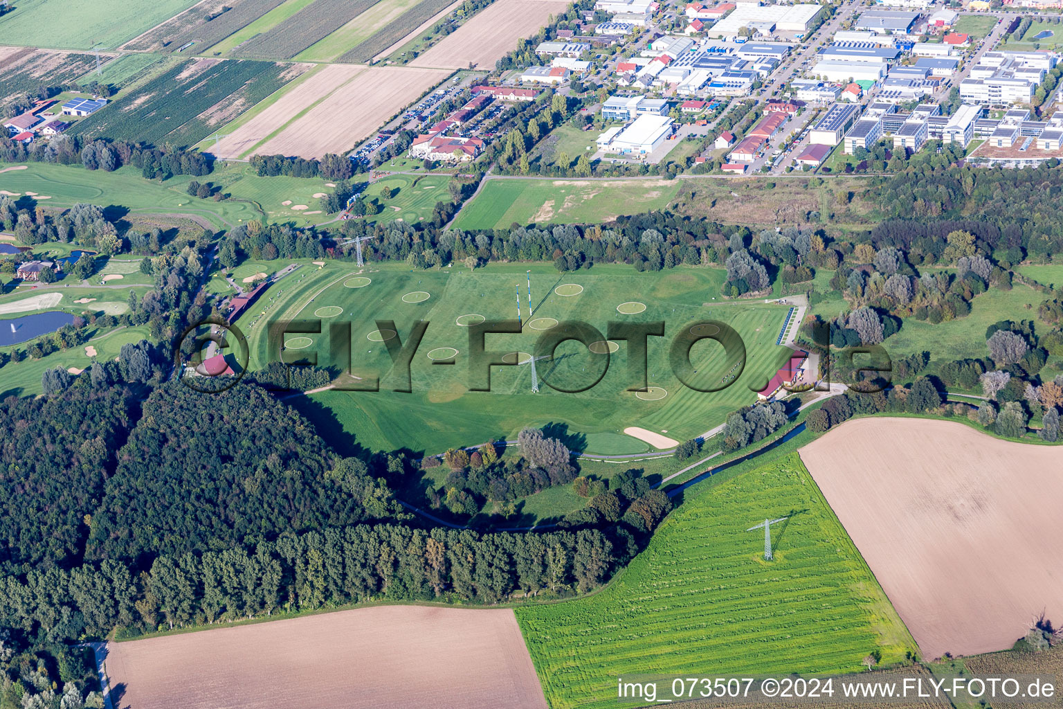 Aerial view of Grounds of the Golf course at of Golf Club St. Leon-Rot in Sankt Leon-Rot in the state Baden-Wurttemberg, Germany