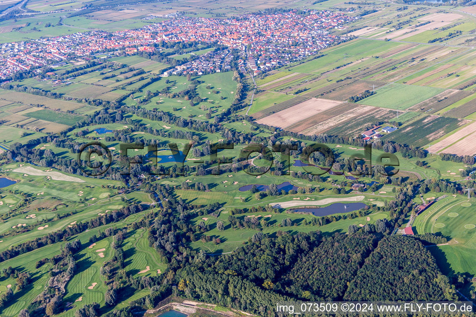 Aerial photograpy of Grounds of the Golf course at of Golf Club St. Leon-Rot in Sankt Leon-Rot in the state Baden-Wurttemberg, Germany