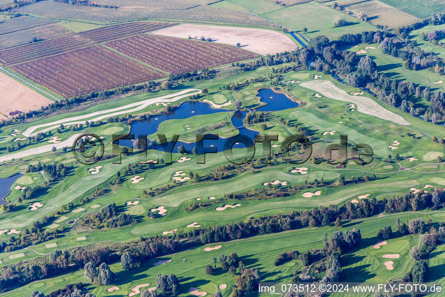 Oblique view of Grounds of the Golf course at of Golf Club St. Leon-Rot in Sankt Leon-Rot in the state Baden-Wurttemberg, Germany