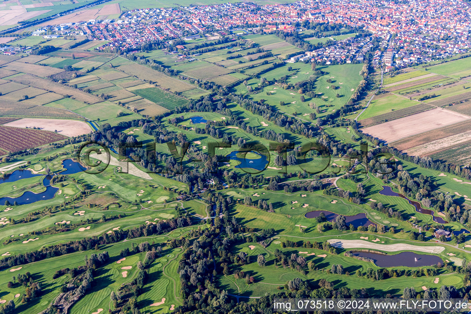 Grounds of the Golf course at of Golf Club St. Leon-Rot in Sankt Leon-Rot in the state Baden-Wurttemberg, Germany seen from above