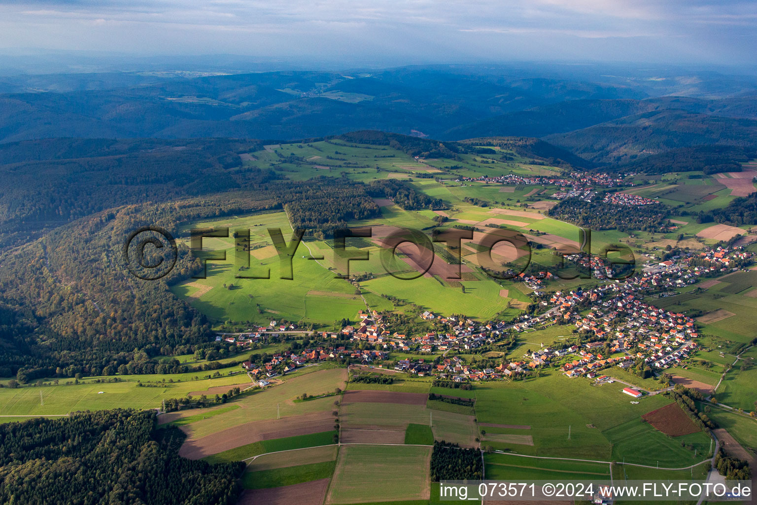 From the south in the district Oberdielbach in Waldbrunn in the state Baden-Wuerttemberg, Germany