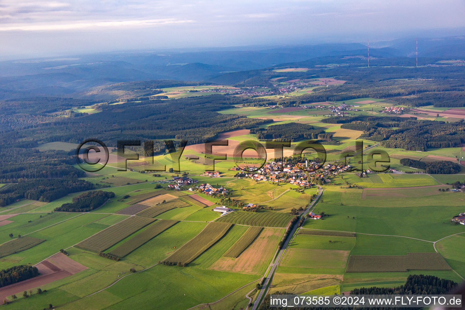 Aerial view of Upper-Scheidental in the district Scheidental in Mudau in the state Baden-Wuerttemberg, Germany