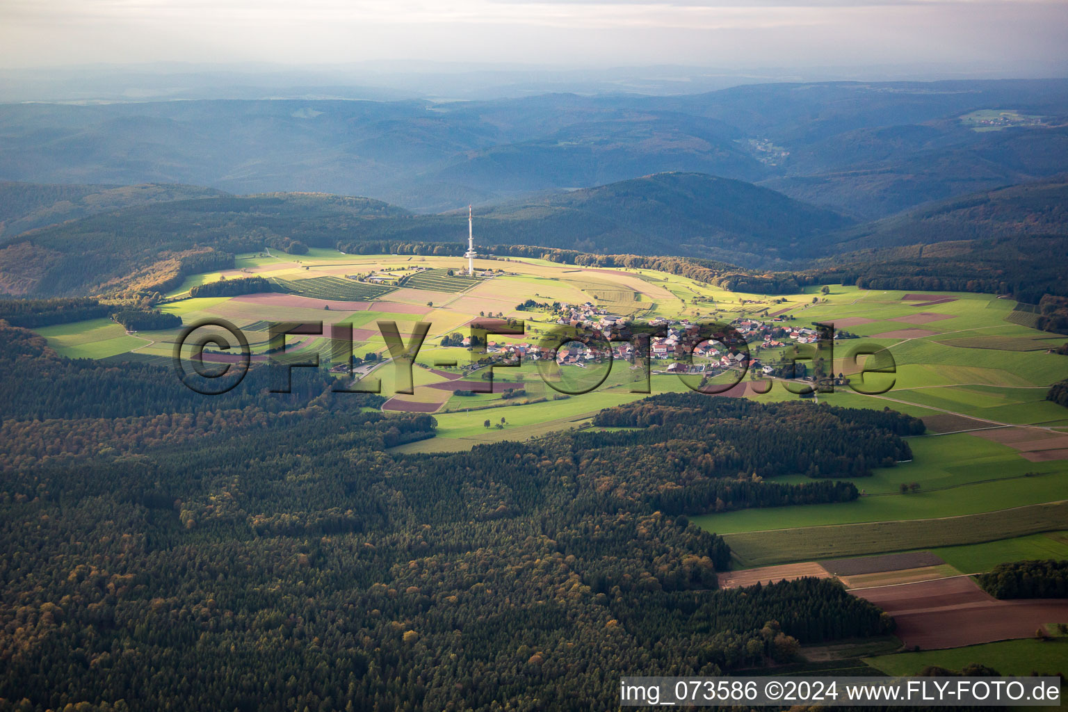 Aerial view of Television Tower Katzenbuckel in the district Reisenbach in Mudau in the state Baden-Wurttemberg, Germany