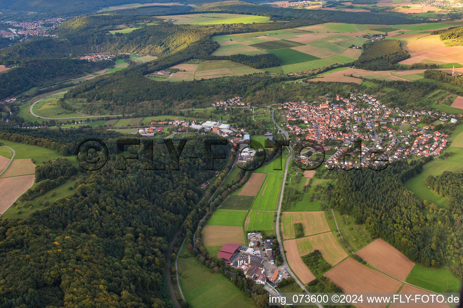 Aerial view of District Reicholzheim in Wertheim in the state Baden-Wuerttemberg, Germany