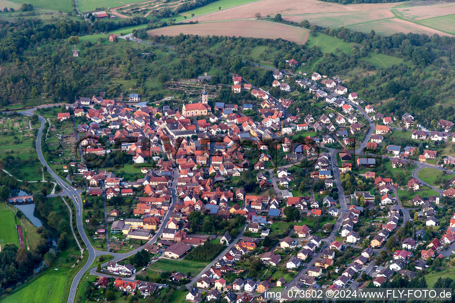 Town View of the streets and houses of the residential areas in the district Reicholzheim in Wertheim in the state Baden-Wurttemberg, Germany