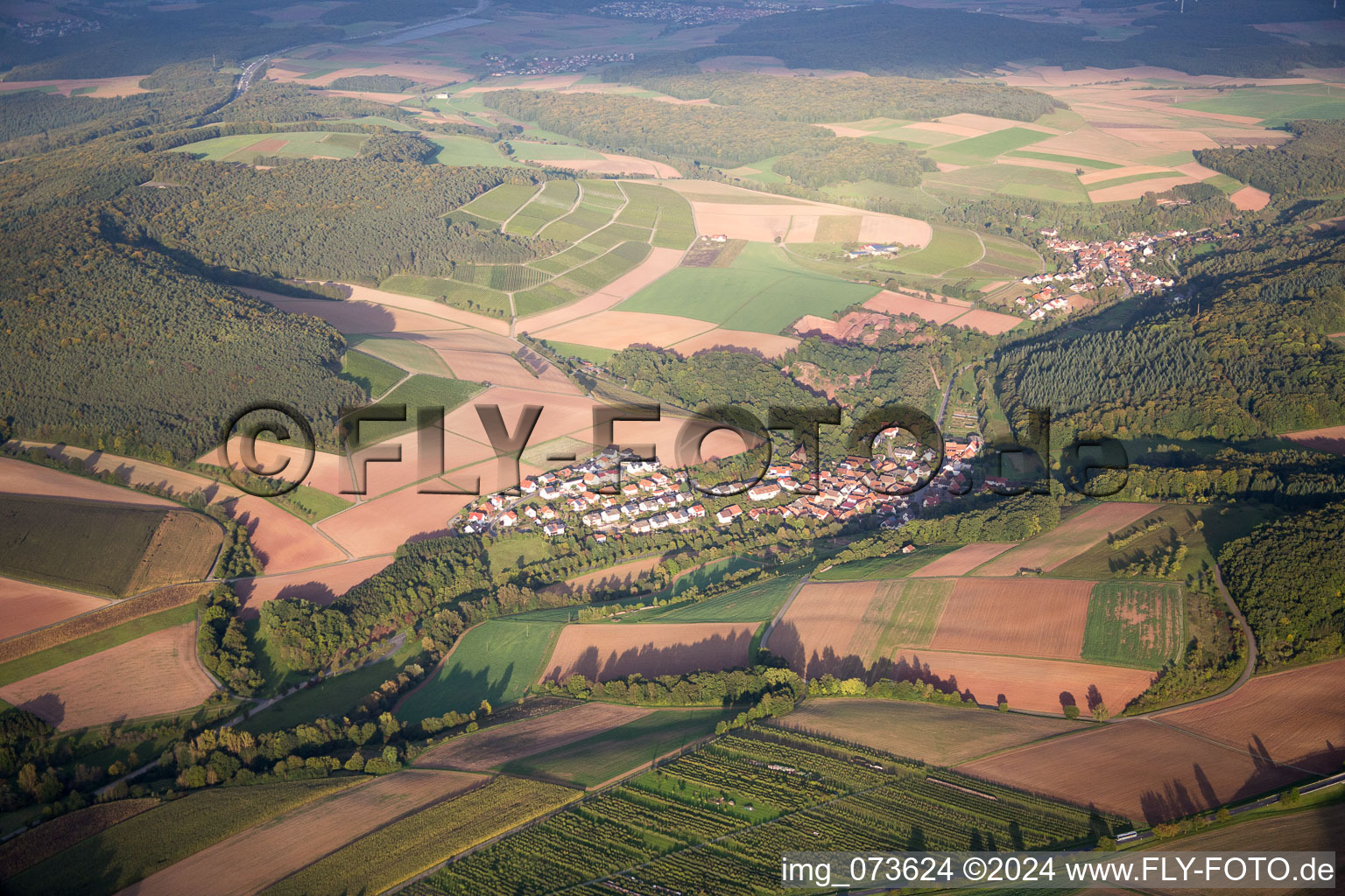 Village - view on the edge of agricultural fields and farmland in Wertheim in the state Baden-Wurttemberg